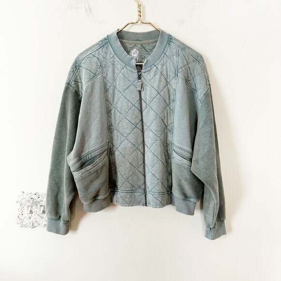 Anthropolgie Pilcro Quilted Bomber Jacket Washed Teal Blue S - Picture 6 of 12